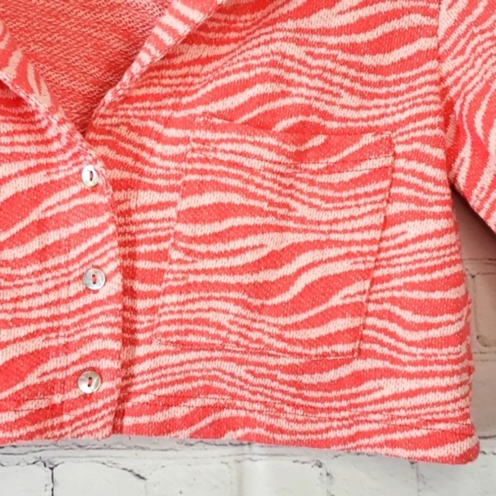 Zara Coral Zebra Print Crop Style Collared Blazer Abalone Buttons Size XS Y2K - Picture 7 of 13